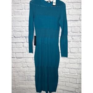 Bebe Pointelle Panel Midi Bodycon Dress Crystal Teal NWT SZ XL PTP: 16"-22"